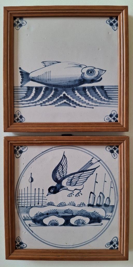 2 Vintage Delfts blauwe tegels, Antiek en Kunst, Ophalen of Verzenden