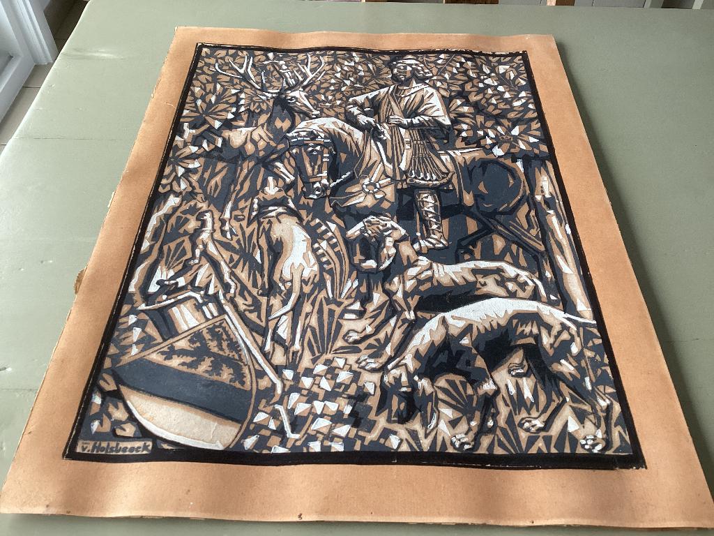 Prachtig grafische aquarel V.HOLSBEECK. Ridder Vlaanderen, Ophalen