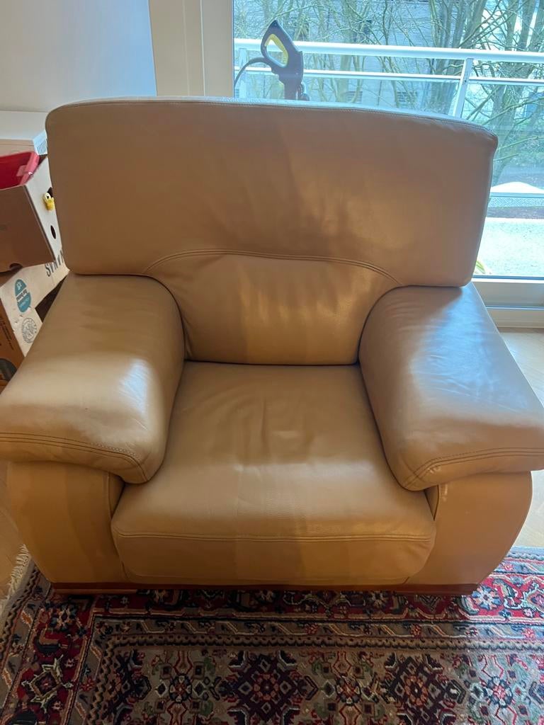 Lederen salon - 2-zit + 2 fauteuils, Maison & Meubles, Canapés | Sofas & Chaises Longues, Comme neuf, Enlèvement