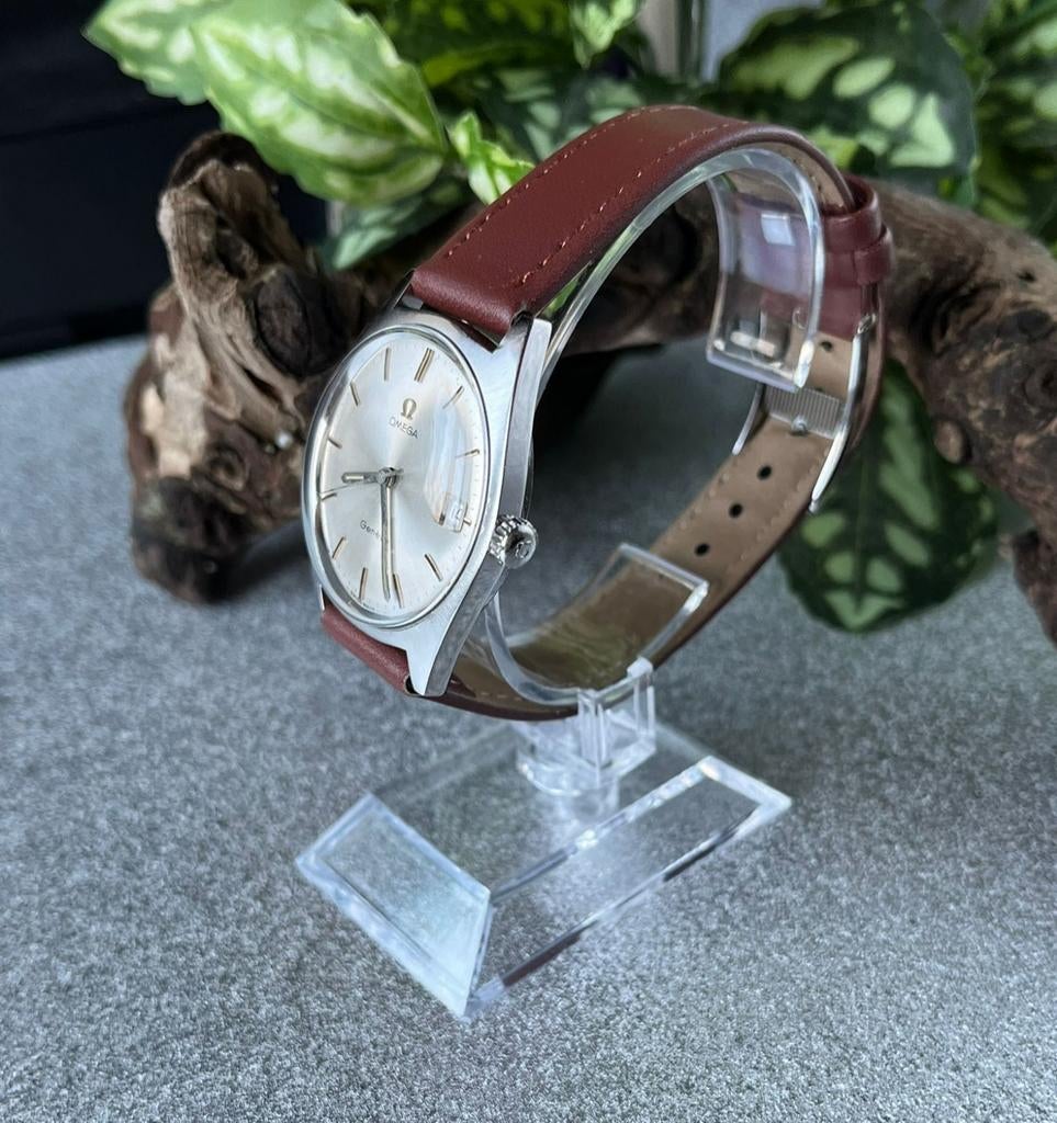 Omega Genève Date 1966 – Cal.611 – Serviced – Steel, Handtassen en Accessoires, Horloges | Heren, Leer, Staal, Polshorloge, Ophalen of Verzenden