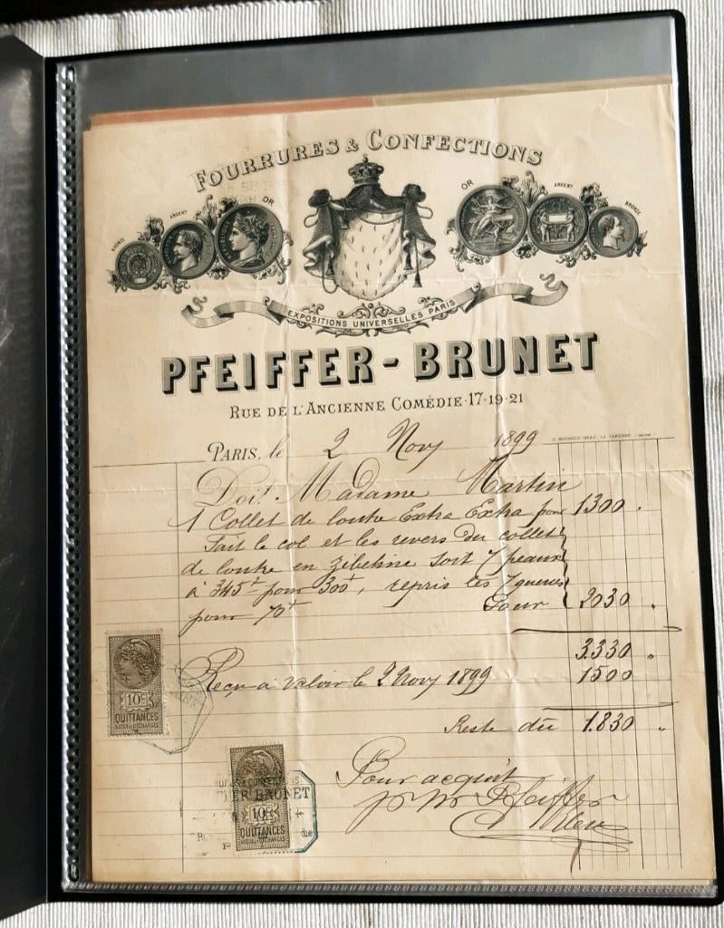 Pfeiffer-Brunet+Modes+Fourrures+Factures à en-tête, Enlèvement ou Envoi, Comme neuf, Couturiers