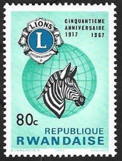 1 Postzegel 50 jaar Lions Clubs International Rwanda, Enlèvement ou Envoi, Autres pays, Non oblitéré