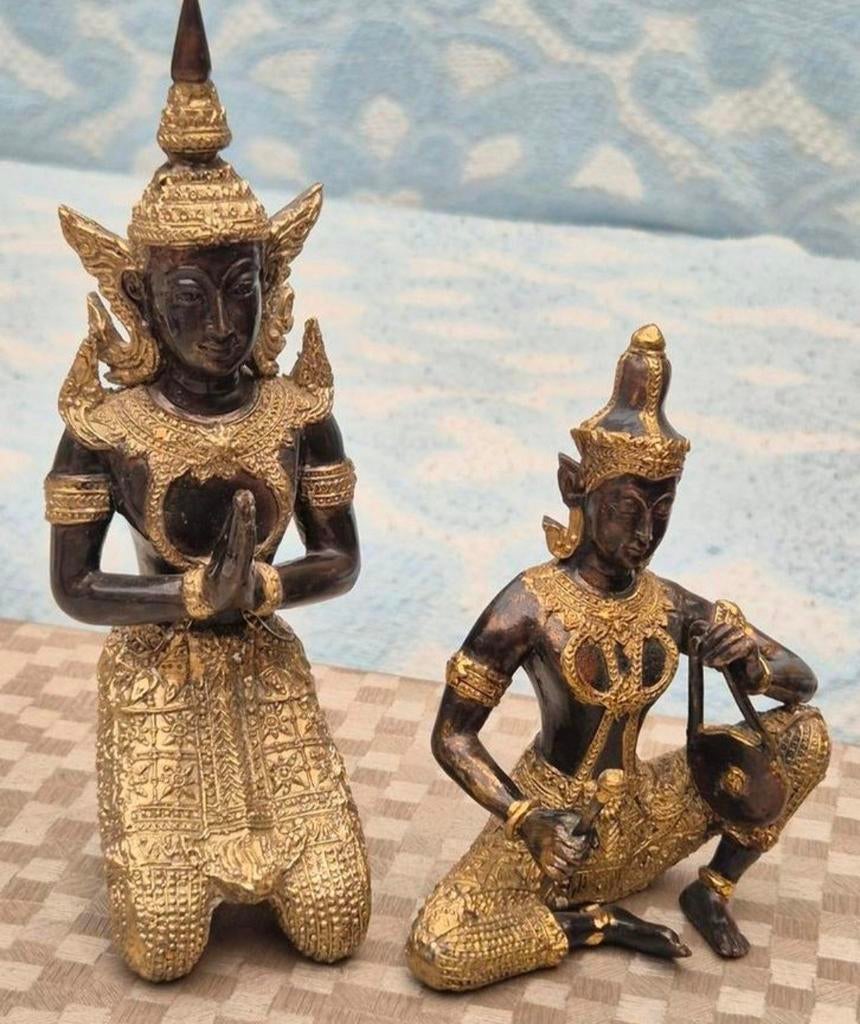 Vintage Thailandse bronzen Boeddha beelden - tempelwachter, Antiek en Kunst, Kunst | Niet-Westerse kunst, Ophalen of Verzenden