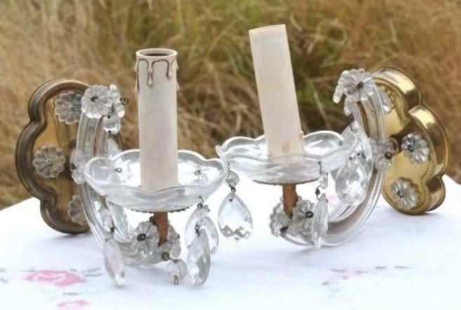 Paire appliqués avec pampilles, Antiquités & Art, Antiquités | Éclairage, Enlèvement ou Envoi