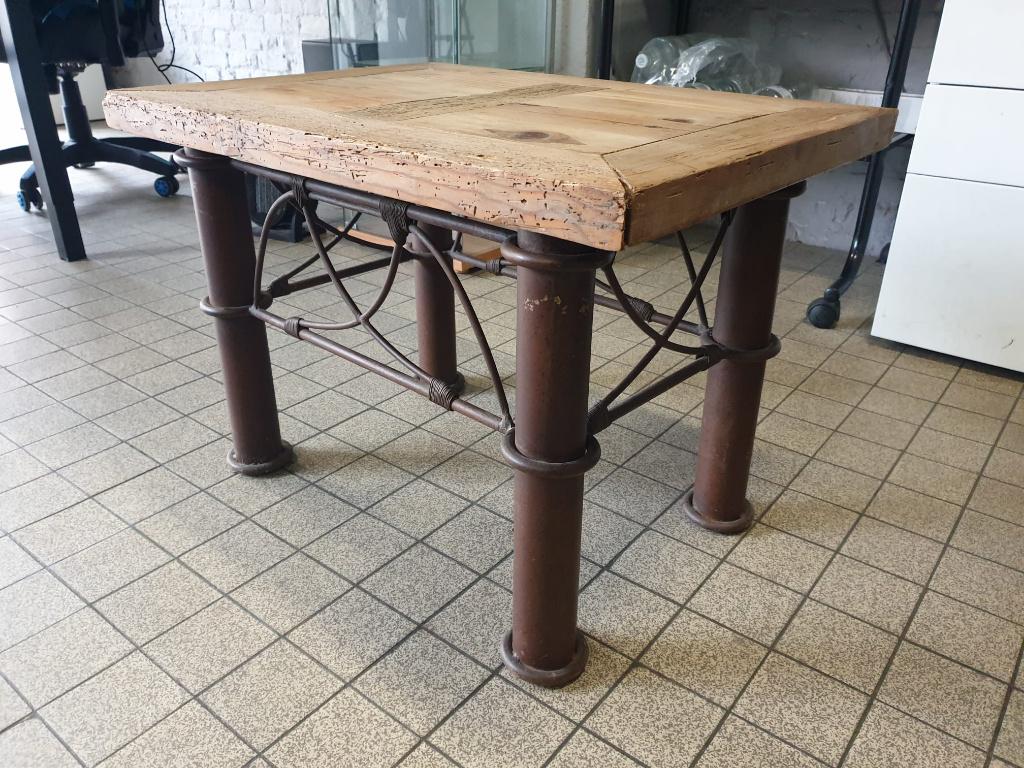 Table basse industrielle bois massif & métal – style loft, Métal, 50 à 100 cm, Utilisé, 50 à 100 cm