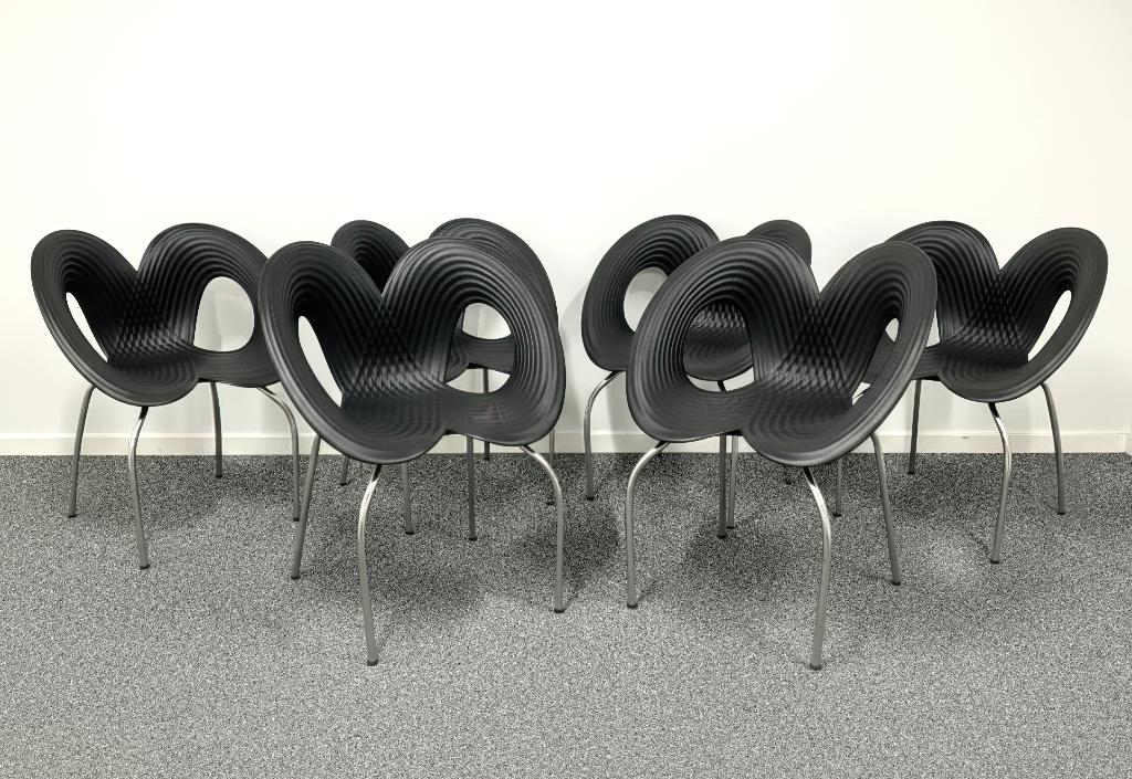 set van 6 originele Moroso design Ripple chairs Ron Arad, Ophalen, Zwart, Design, Metaal