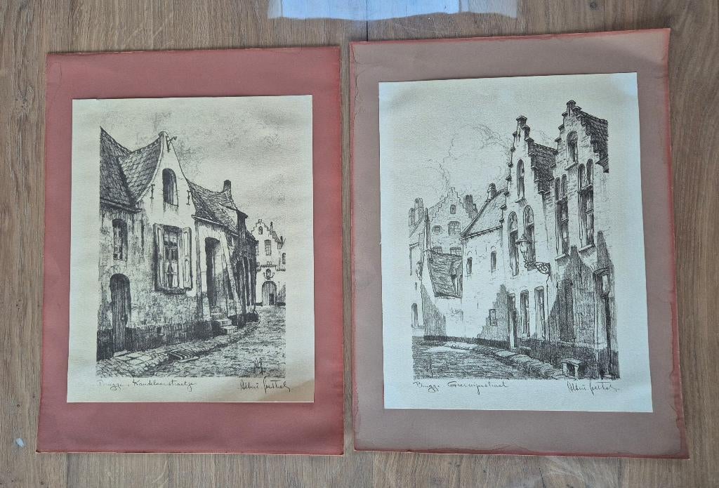 Albert Goethals–Brugge–gesigneerde grafiek, Antiek en Kunst, Kunst | Tekeningen en Fotografie, Ophalen