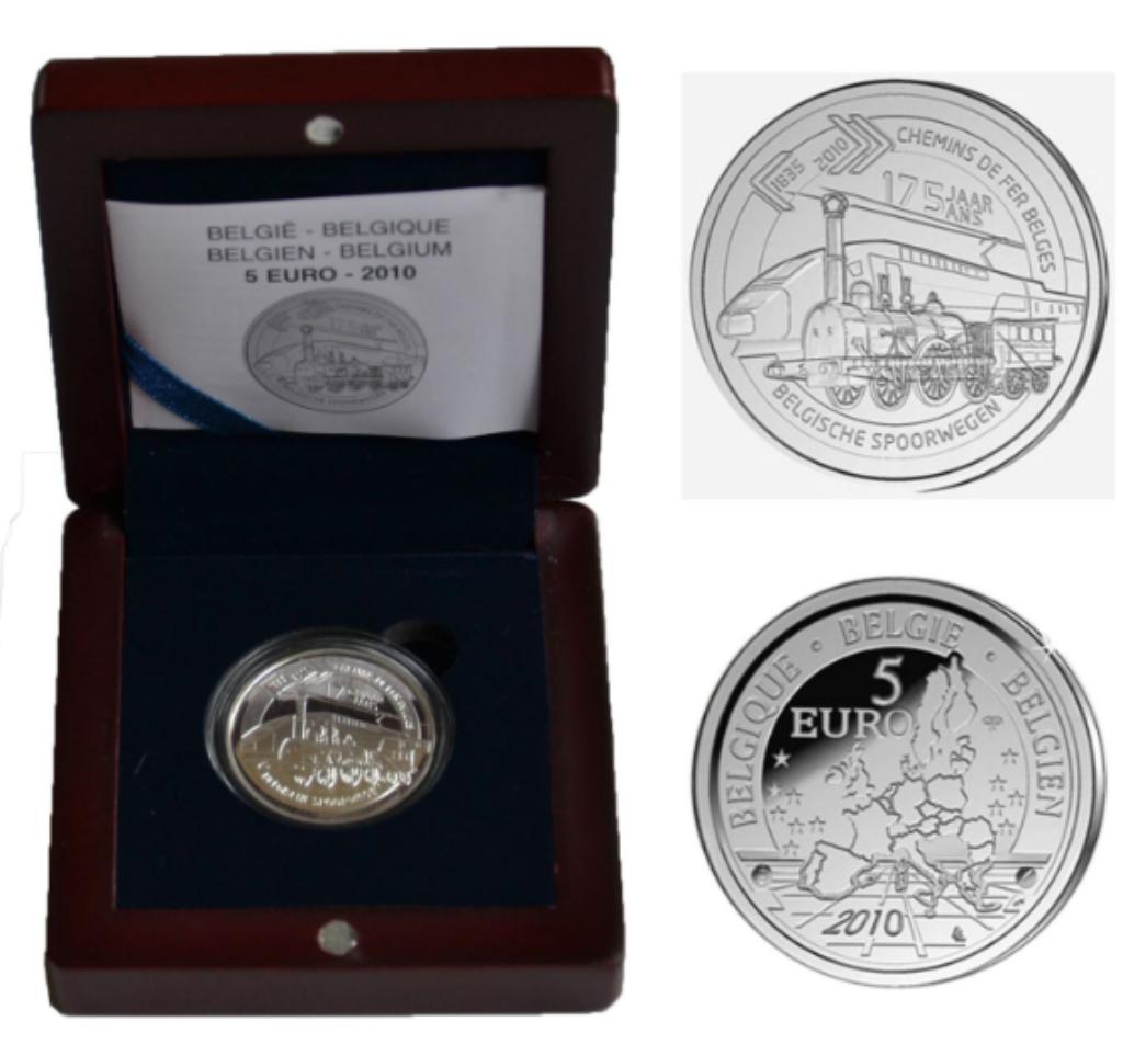 zilveren 5 euro België 2010 Belgische Spoorwegen, Postzegels en Munten, Ophalen of Verzenden, België, 5 euro