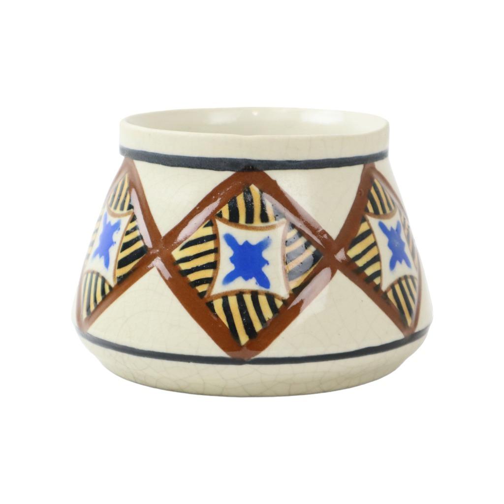 Abstracte Belgische Art Deco Vaas AMC Wit Blauw Zwart Craque, Enlèvement ou Envoi