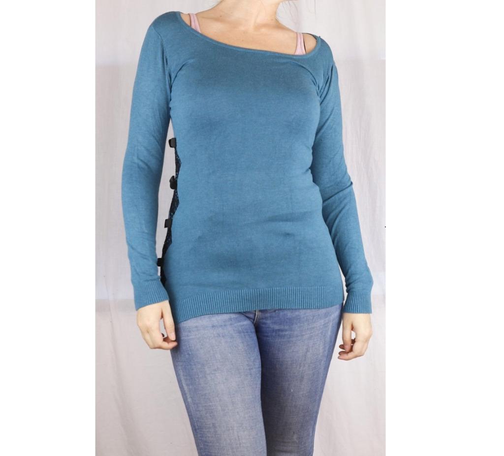 Lange petrolkleurige trui van Moggy's - Maat TU, Envoi, Bleu