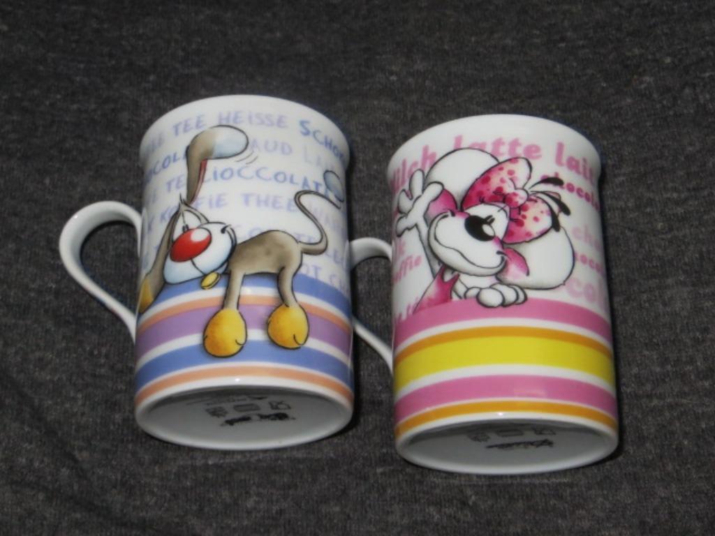 2 Diddl mokken - tassen - Diddlina + Bibombl - mok, Ophalen of Verzenden, Diddl, Zo goed als nieuw, Servies