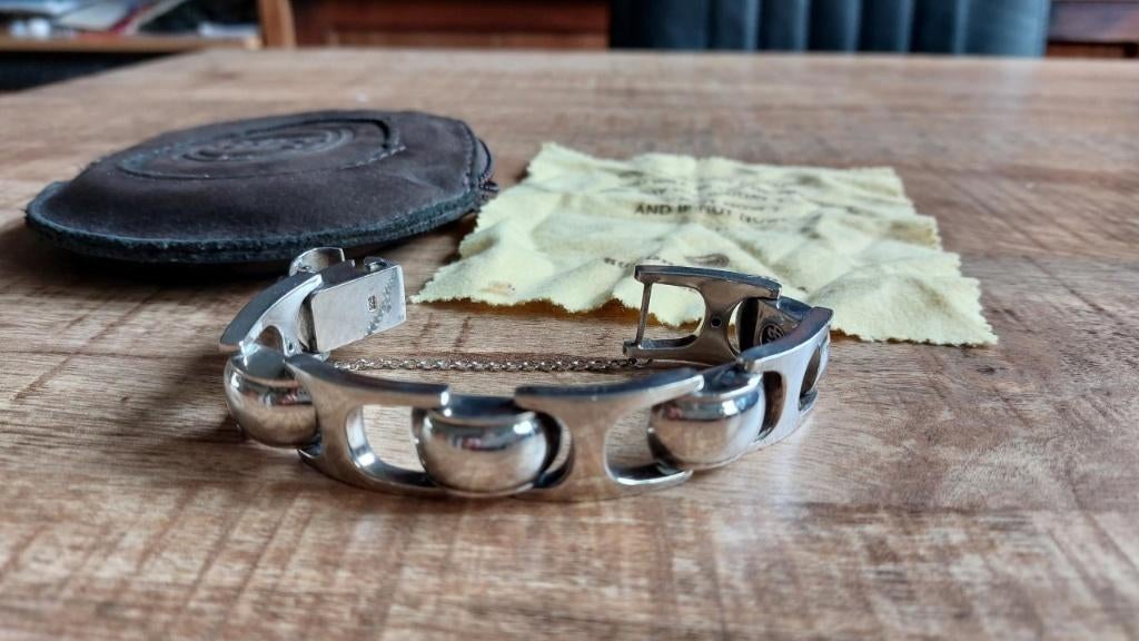 Originele, zware zilveren Buddha to Buddha armband, Handtassen en Accessoires, Armbanden, Ophalen, Gebruikt, Zilver, Zilver