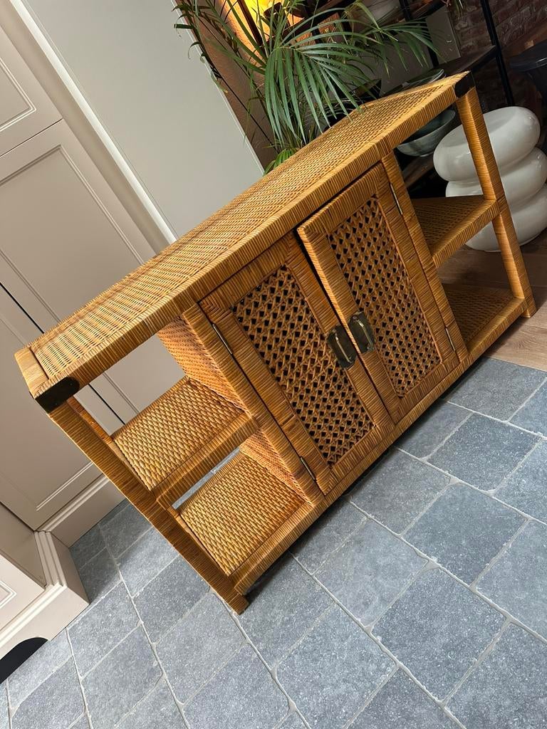 Vintage rotan  boho Credenza kast met webbing, vlechtwerk, Ophalen, Gebruikt