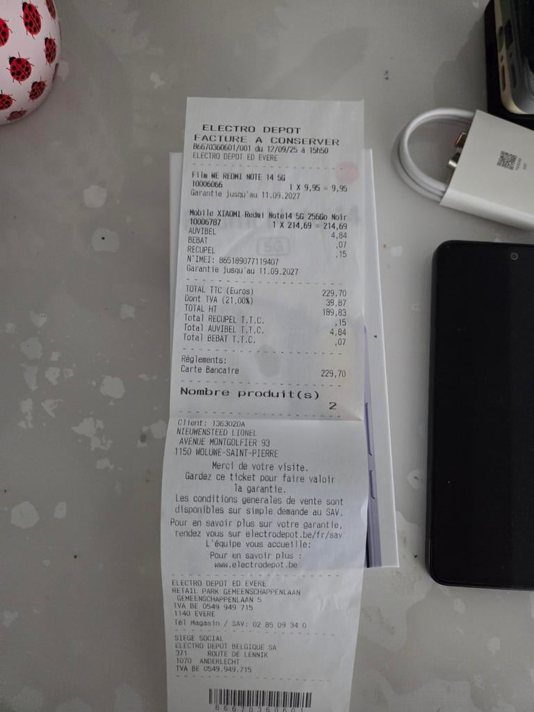 REDMI NOTE 14 5G, Enlèvement