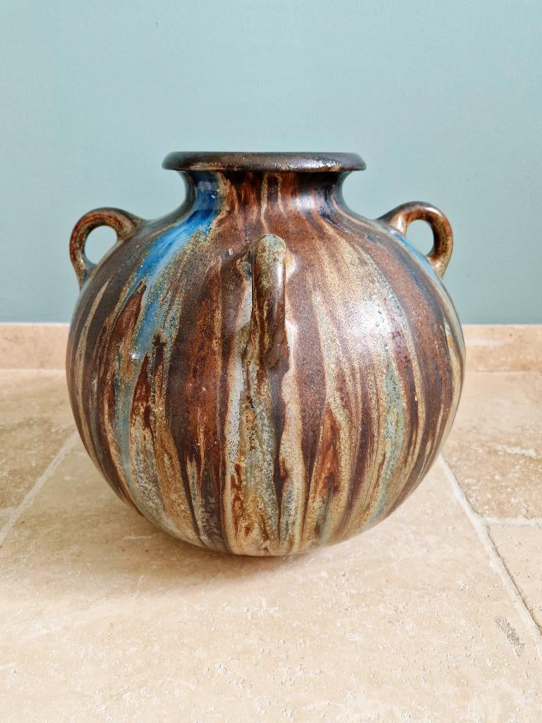 Grand vase en grès flammé 4 anses, Roger Guérin, Enlèvement ou Envoi