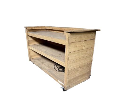 Houten balie met wieltjes te koop!, Ophalen, Gebruikt