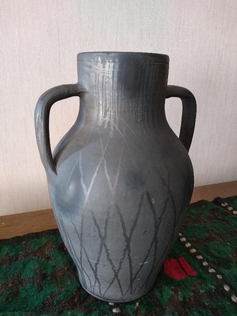 kruik grijs vaas steen h37cm halsbreedte 12cm/diam moederdag, Ophalen of Verzenden, Zo goed als nieuw, Steen