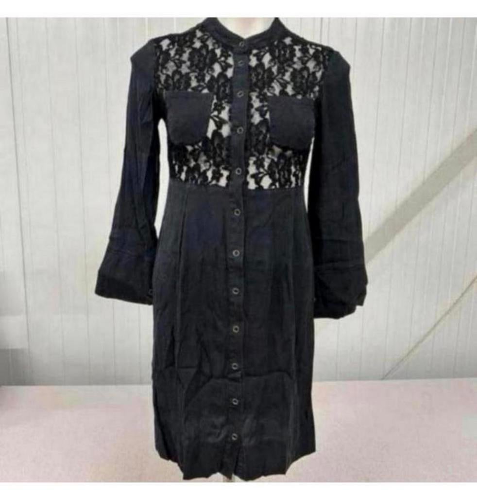 DKNY Donna Karan New York zwarte bloemen kanten knoop jurk, Zwart, Ophalen of Verzenden, Zo goed als nieuw, Knielengte