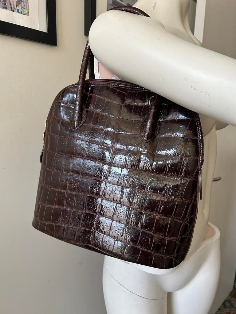 Enrico Vivalli sac cuir exotique marron vintage, Bijoux, Sacs & Beauté, Sacs | Sacs Femme, Enlèvement ou Envoi, Comme neuf