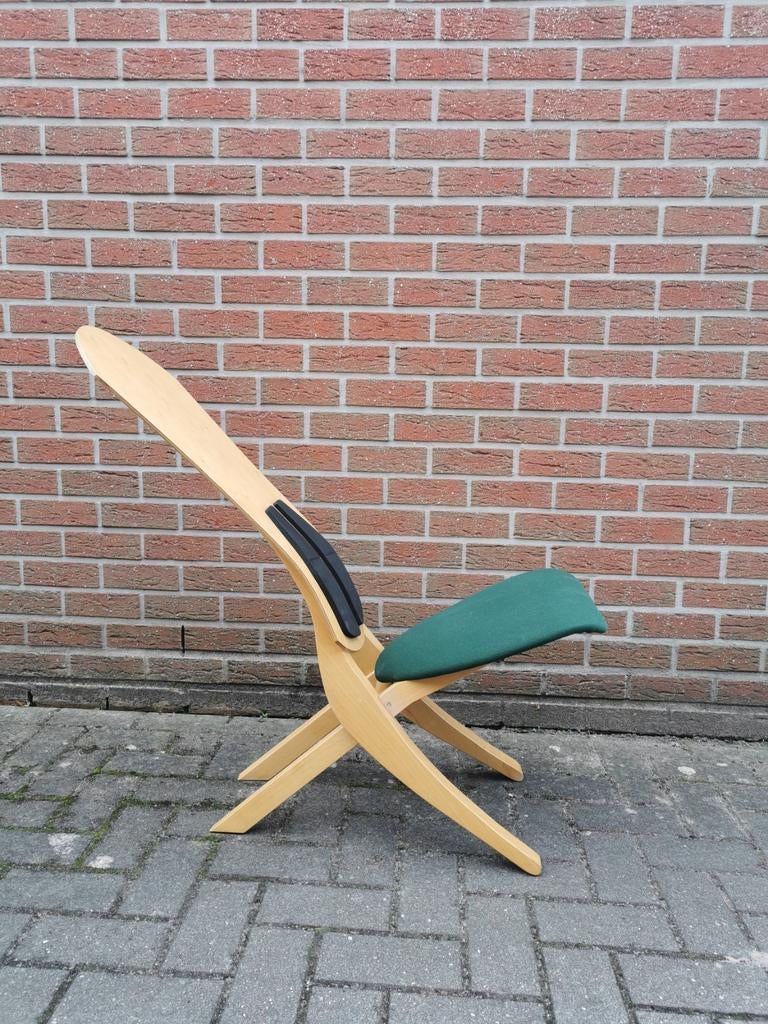 Vintage houten opvouwbare  relax stoel, Ophalen, Gebruikt, Stof