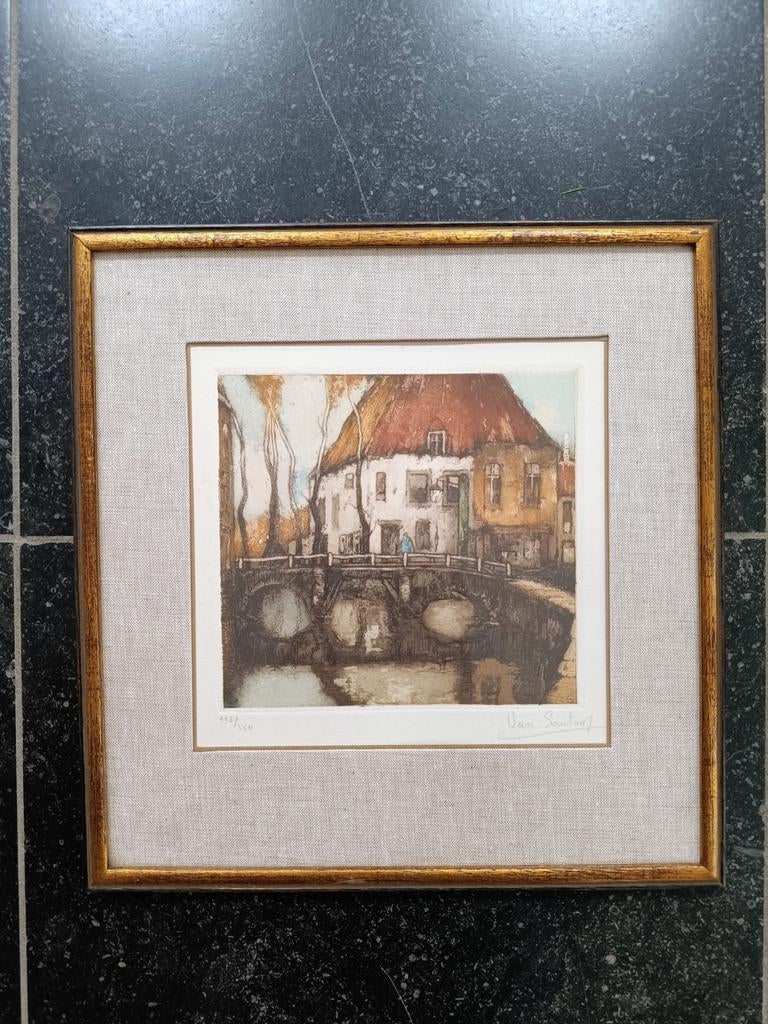 Ets Van Santen, genummerd, Antiek en Kunst, Kunst | Etsen en Gravures, Ophalen of Verzenden