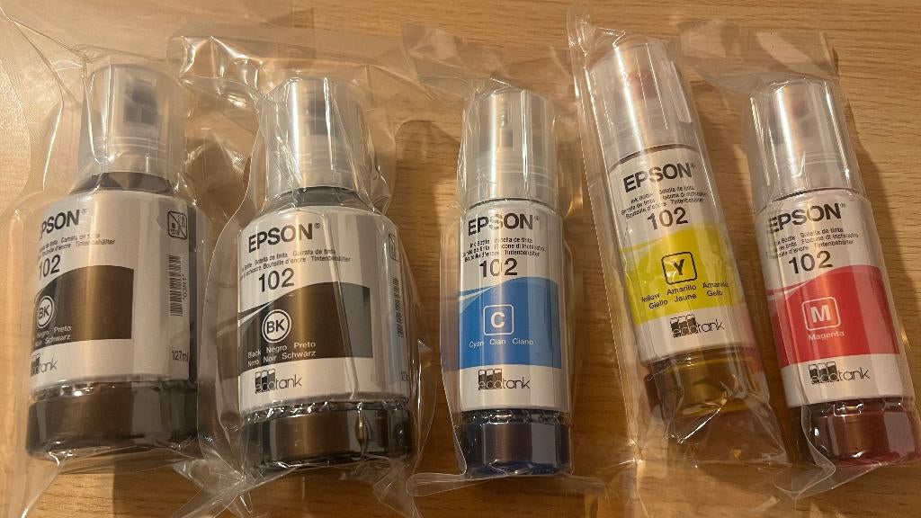 Epson 102 originele inktflessen voor ecotank - 5 flessen, Computers en Software, Printerbenodigdheden, Nieuw, Overige typen, Ophalen of Verzenden
