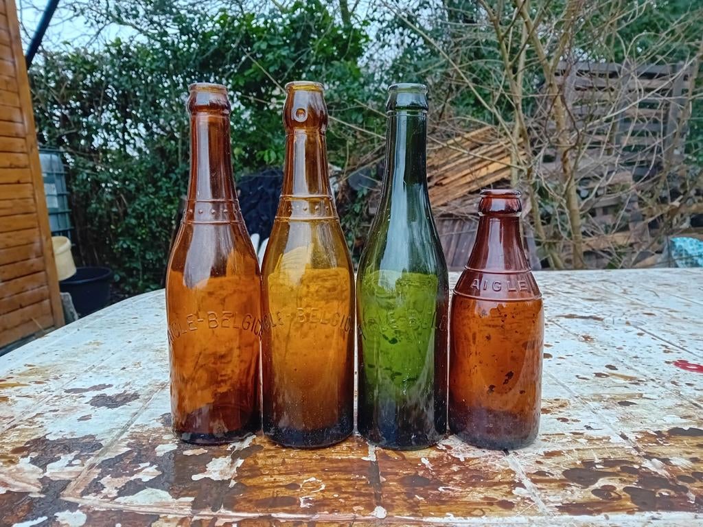 Oude vintage bierflessen brouwerij Aigle Belgica Gent Brugge, Verzamelen, Biermerken, Ophalen of Verzenden