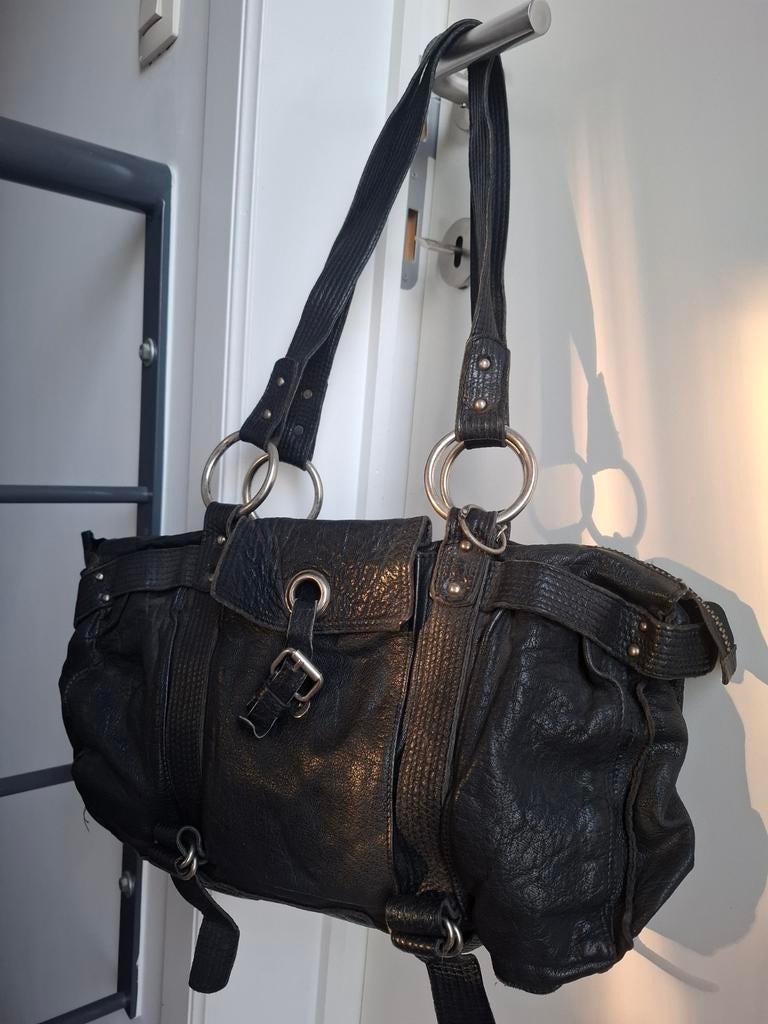 Sac cuir noir Ibana rouge bandoulière, Enlèvement ou Envoi, Comme neuf, Noir, Sac à main