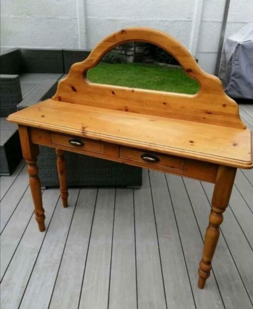 Grenen wandtafel met afneembare spiegel, Ophalen