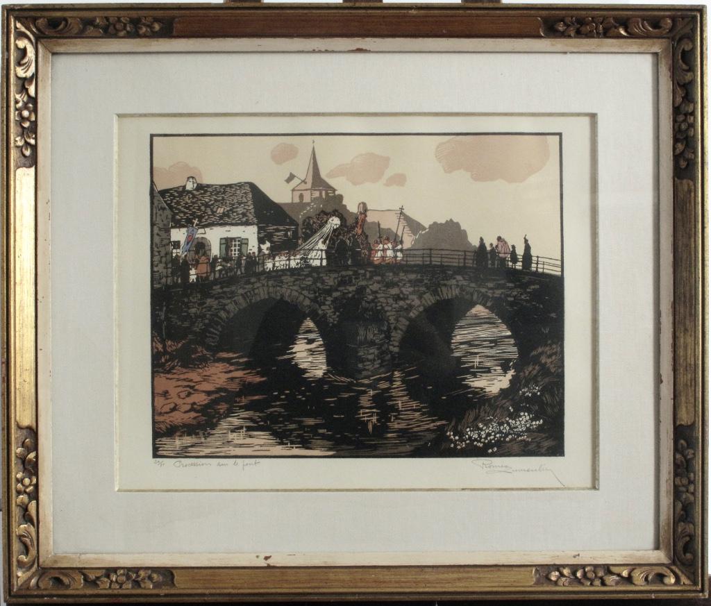 Procession sur le pont, 28 sur 80, Roméo Dumoulin 1883-1944, Antiquités & Art, Enlèvement ou Envoi