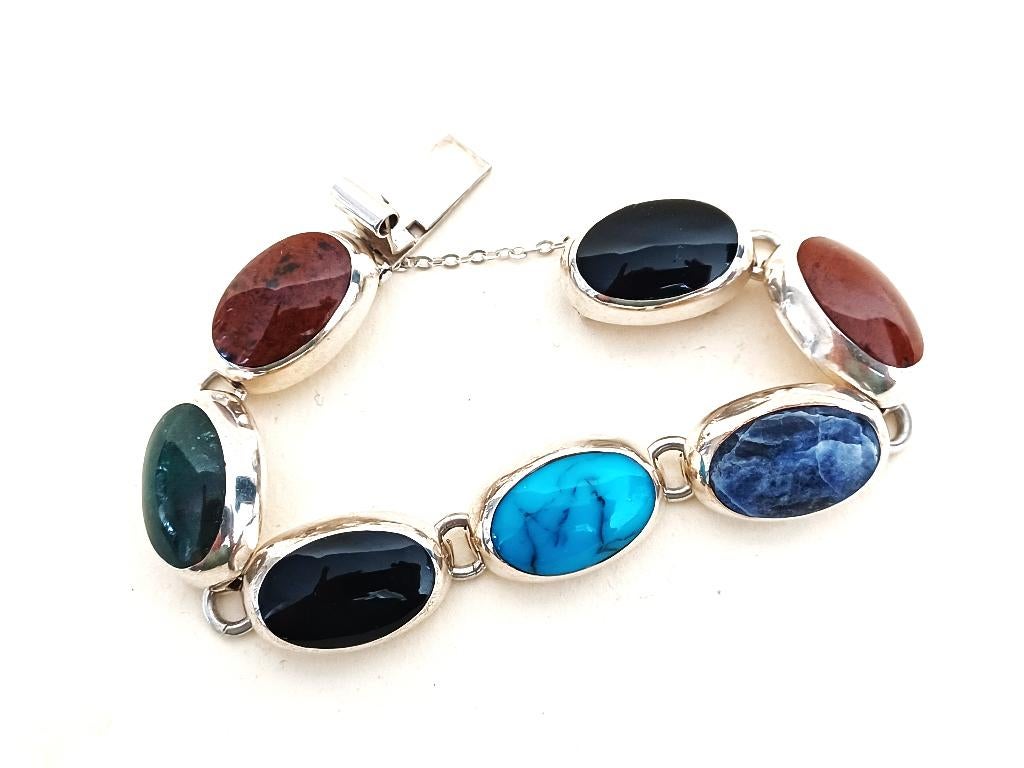 forse vintage sterling armband Taxco, Mexico, Ophalen of Verzenden, Zilver, Armband, Met edelsteen