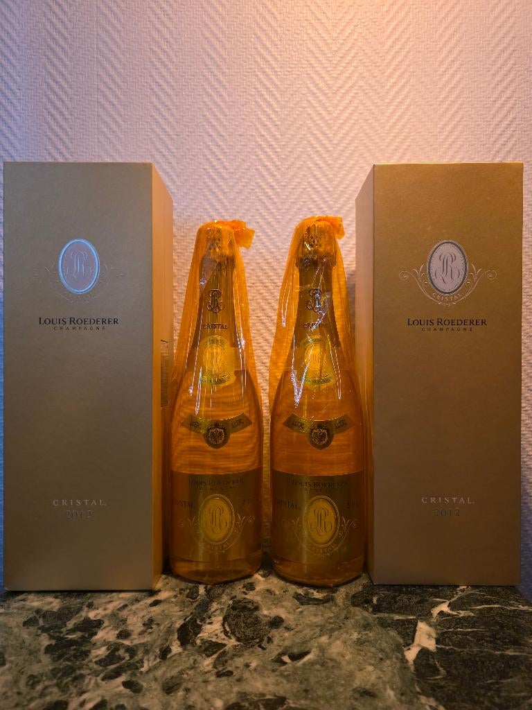 2x Champagne Cristal Roederer 2012 - Luxe doos, Verzenden, Frankrijk, Vol, Champagne