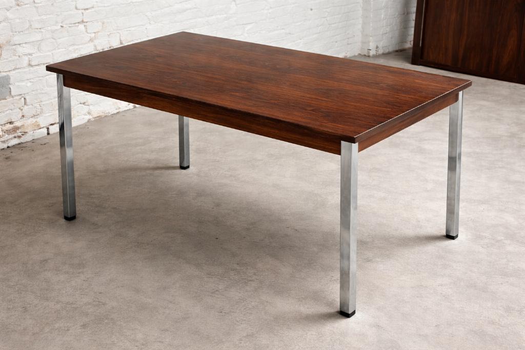 Mid century eettafel (incl. verlengstukken en werk), Ophalen, Gebruikt, Vierkant, 50 tot 100 cm