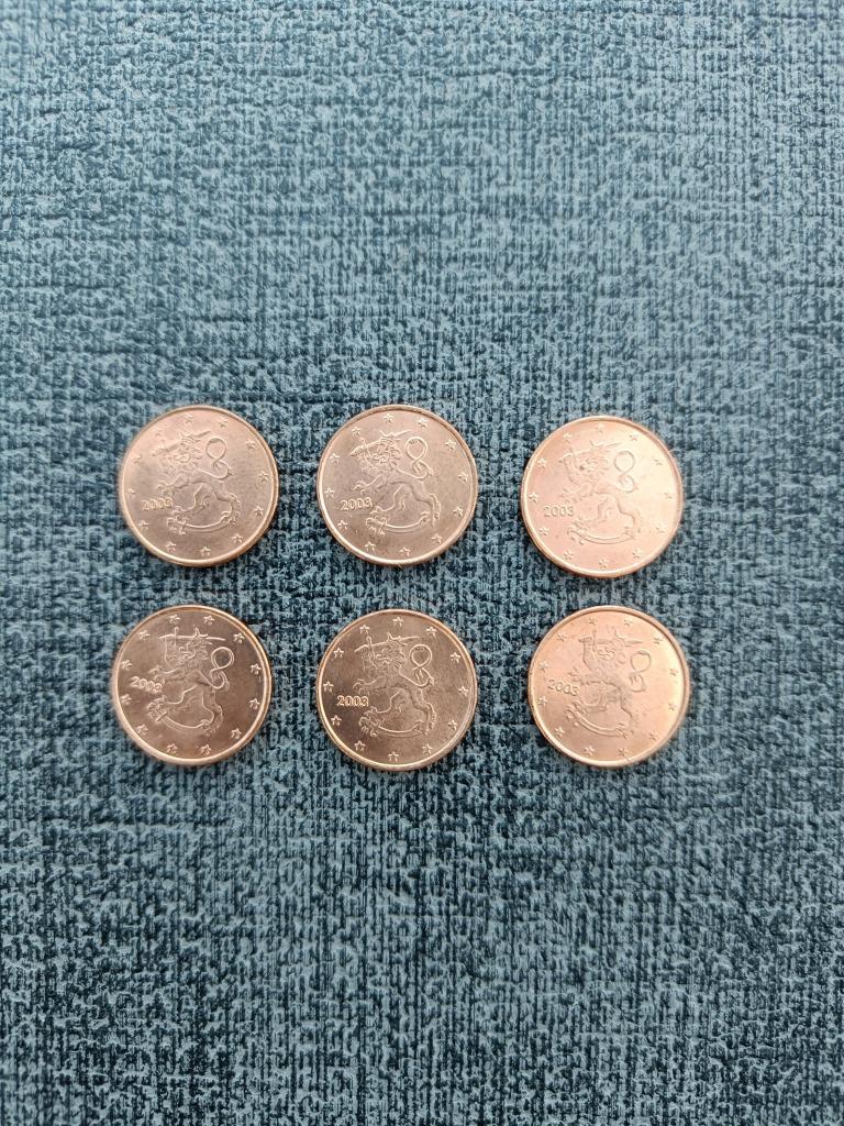 Munten Finland. 1 cent van 2003 ( 5 x )., Ophalen of Verzenden, Finland, 1 cent, Losse munt