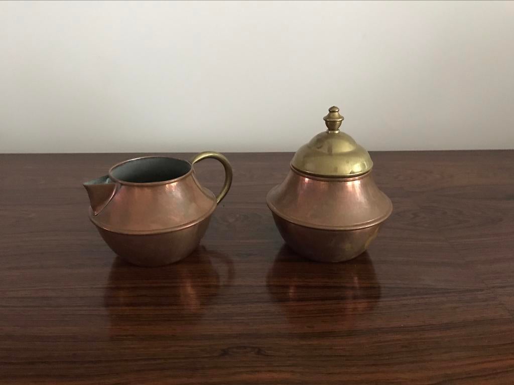 Koperen roomstel set suikerpot melkkannetje, Antiek en Kunst, Ophalen of Verzenden