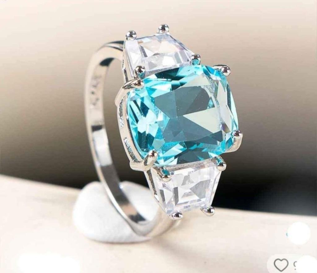 Ens bague + b oreilles argent 925 , pierre topaze bleue, 18 tot 19, Nieuw, Ophalen of Verzenden, Dame