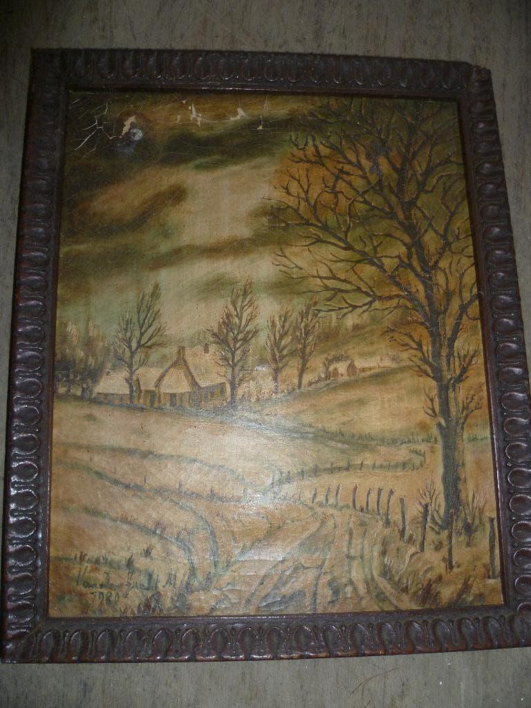 OUDE  KL. SCHILDERIJ OP DOEK, Antiek en Kunst, Curiosa en Brocante, Ophalen
