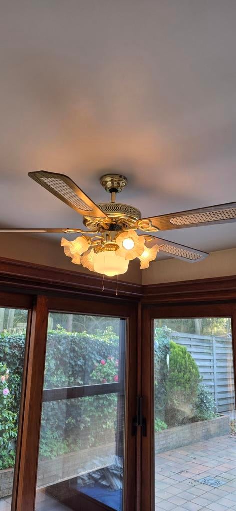 Goudkleurige plafond ventilator., Ophalen