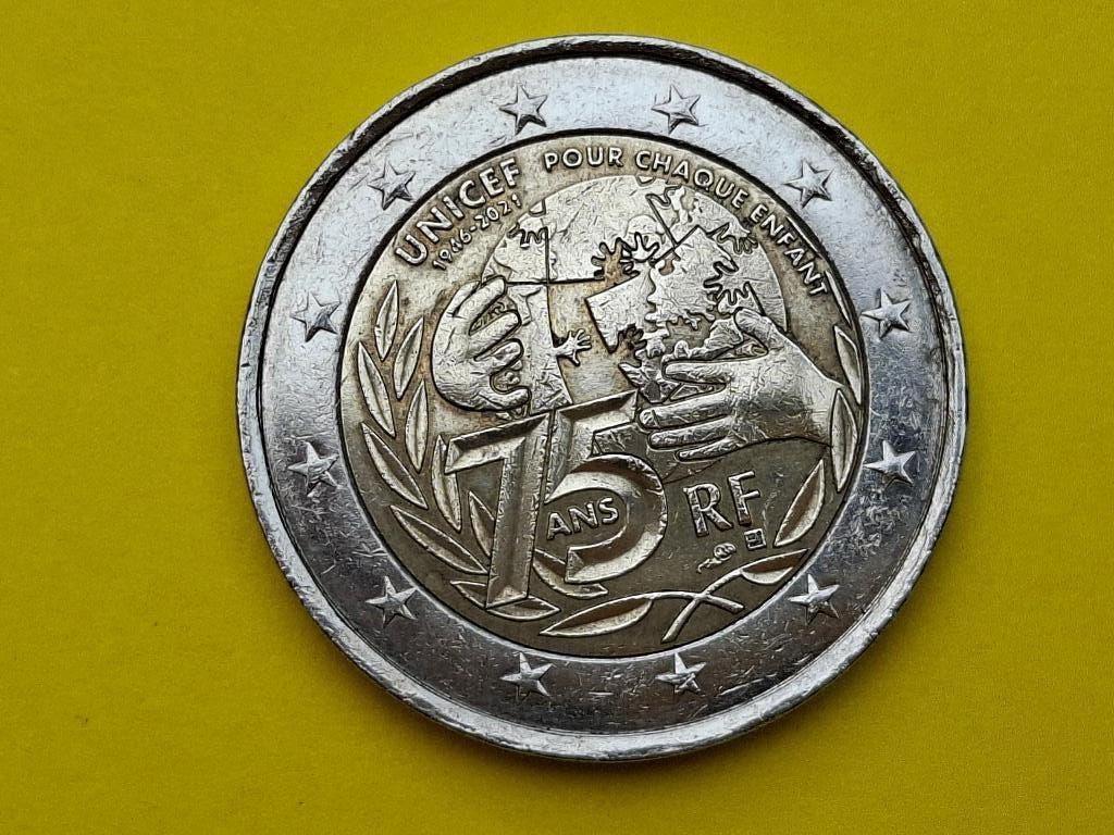 Pièce de 2 € - France - 75 ans Unicef - 2021, Timbres & Monnaies, Enlèvement, France, 2 euros, Monnaie en vrac