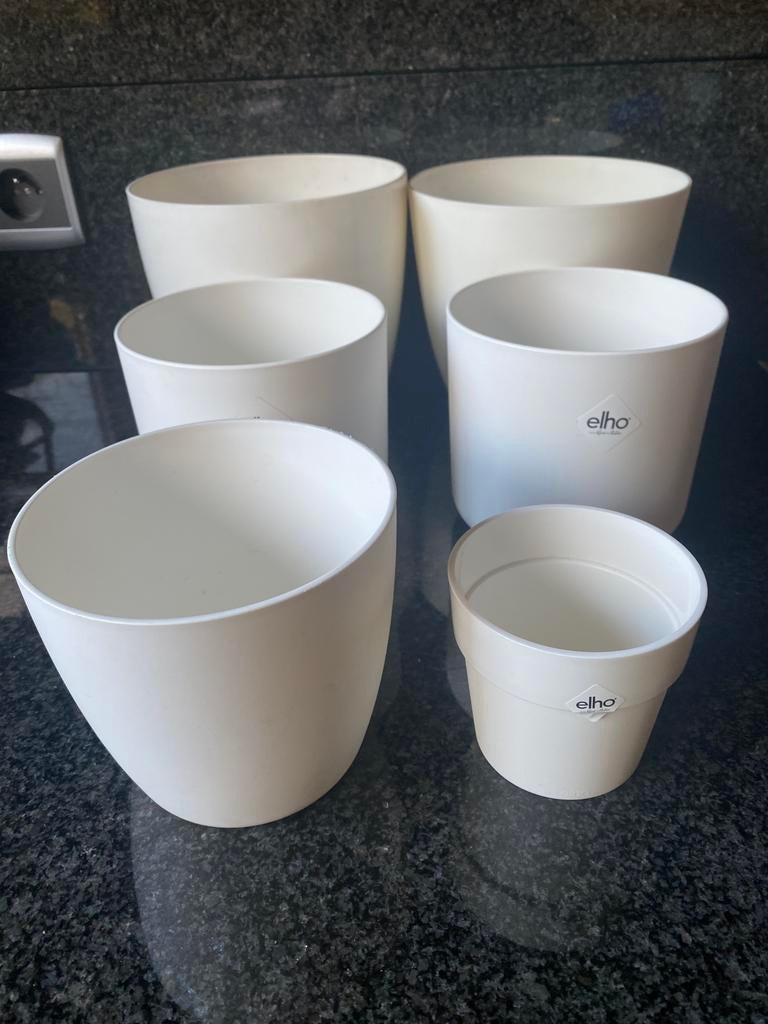 6 witte elho bloempotjes per stuk ook beige en grijs, Ophalen of Verzenden, Zo goed als nieuw