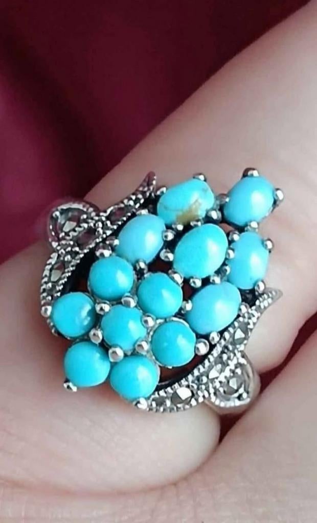 Bague en argent massif 925 avec turquoise naturelle, Bijoux, Sacs & Beauté, Bagues, Neuf, Femme, Bleu, Argent, Avec pierre précieuse