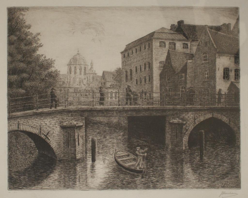 Jan Marchau (1865-1952): Mechelen (45 x 32,5 cm), Ophalen of Verzenden
