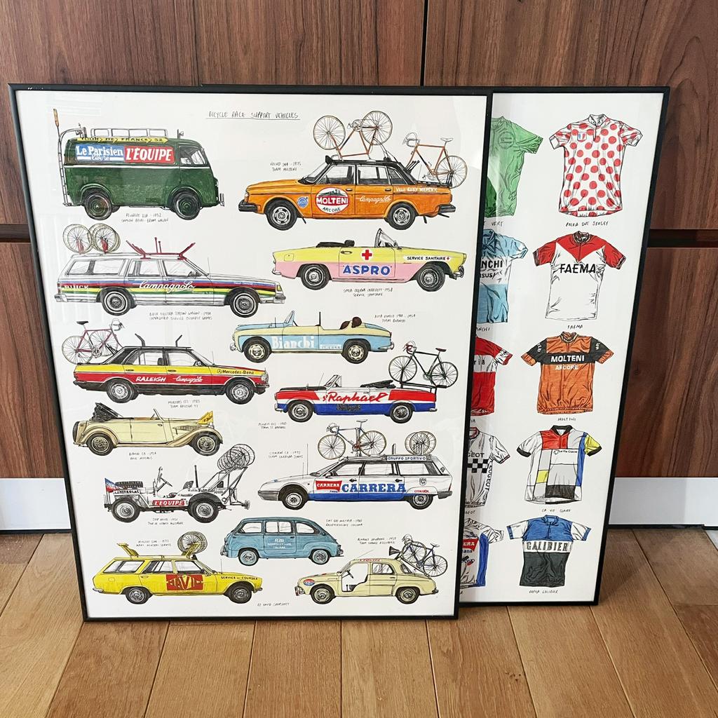 Wielrennen - posters - ingekaderd, Verzamelen, Ophalen, Rechthoekig Staand, Met lijst, Zo goed als nieuw