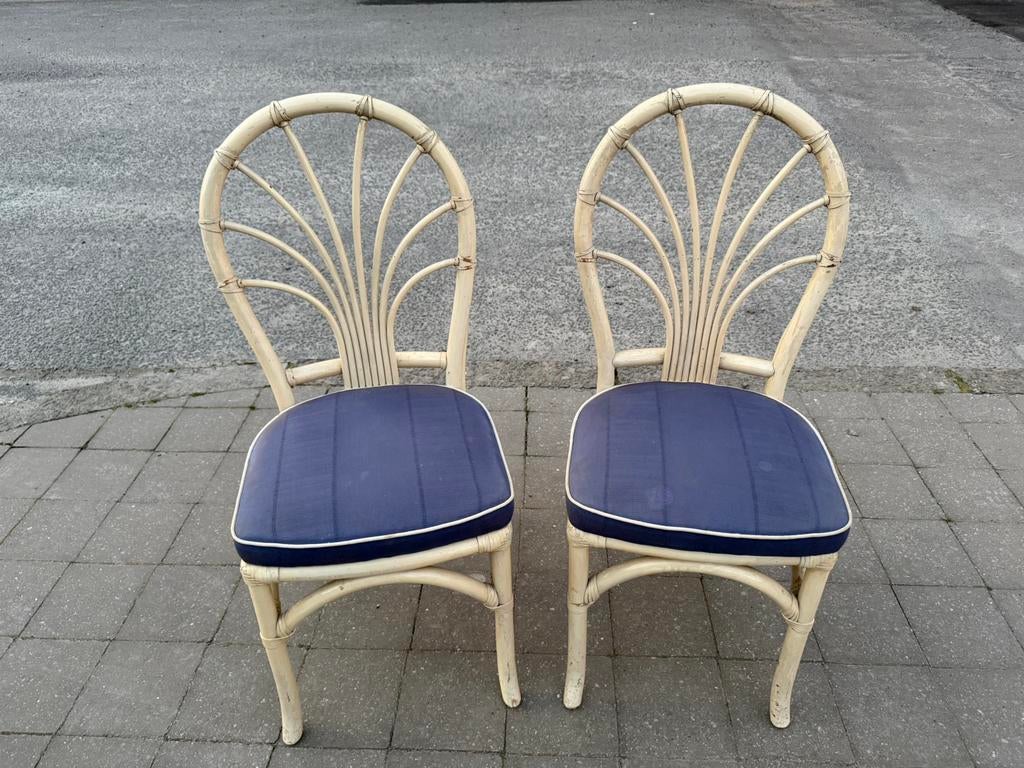 Vintage stoelen van bamboe en rotan met gevoerde zitting., Huis en Inrichting, Stoelen, Ophalen