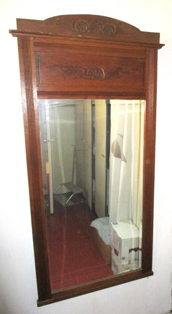 Vintage houten spiegel, Ophalen, Rechthoekig, 50 tot 100 cm, 150 tot 200 cm