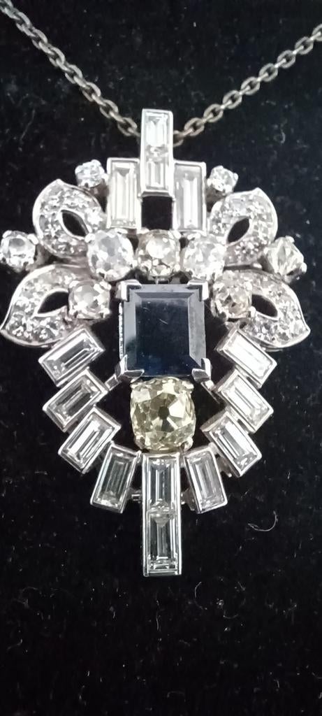 Art-deco ,Hanger en broche .18k PT,, 4 tot 7 cm, Ophalen of Verzenden, Zo goed als nieuw, Met edelsteen