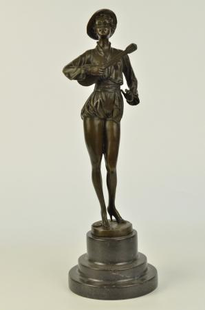 MILO Statue Bronze "Le joueur de mandoline" H:39 cm, Antiquités & Art, Enlèvement ou Envoi