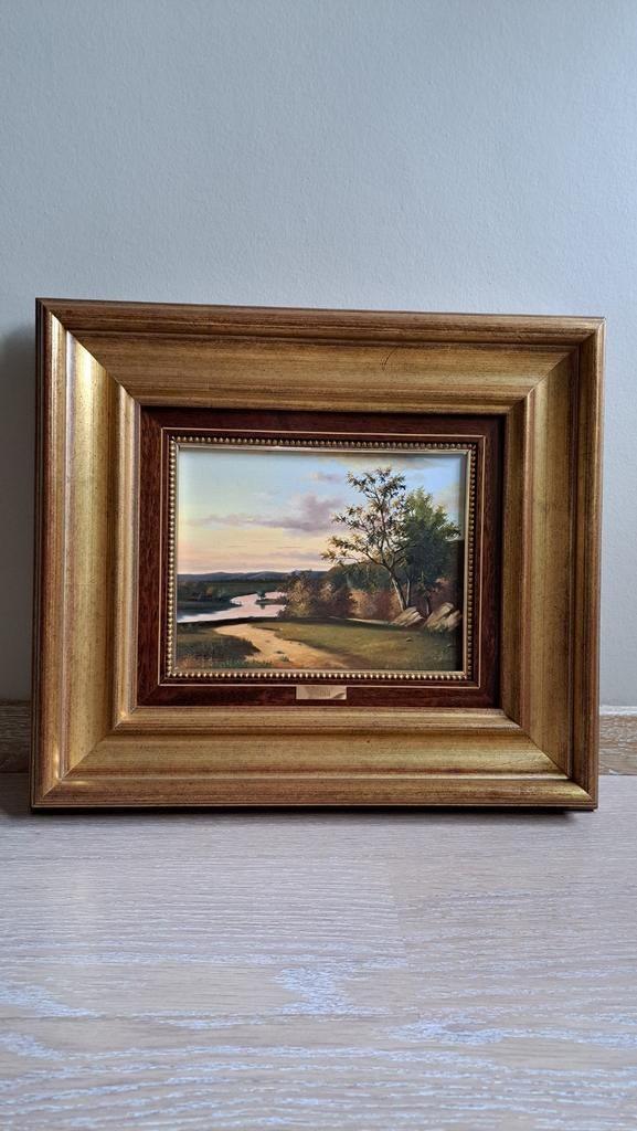 Vintage olieverfschilderij in gouden houten lijst, Ophalen of Verzenden