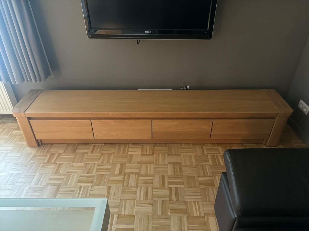 Lage dressoir (meubelen Moens) 239x41x40, Ophalen, Eikenhout, Zo goed als nieuw, 200 cm of meer