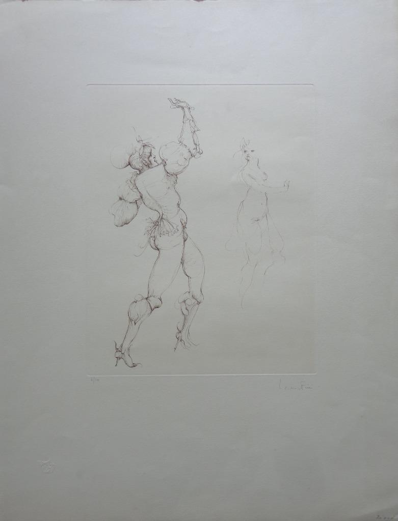 LEONOR FINI / TWEE FIGUREN / BRUINE ETS / 65x50cm / SIG, Antiquités & Art, Art | Lithographies & Sérigraphies, Enlèvement ou Envoi